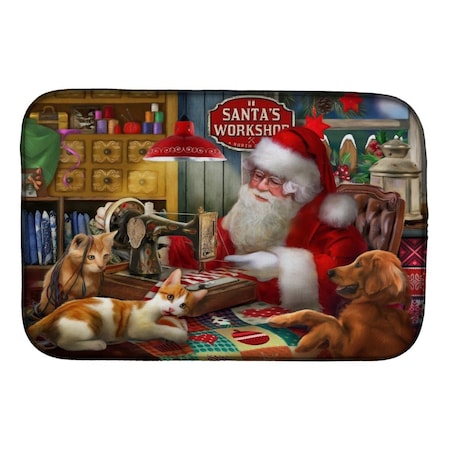 Carolines Treasures Carolines Treasures PTW2067DDM 14 x 21 in. Santas Workshop; Golden Retriever & Cats Dish Drying Mat PTW2067DDM